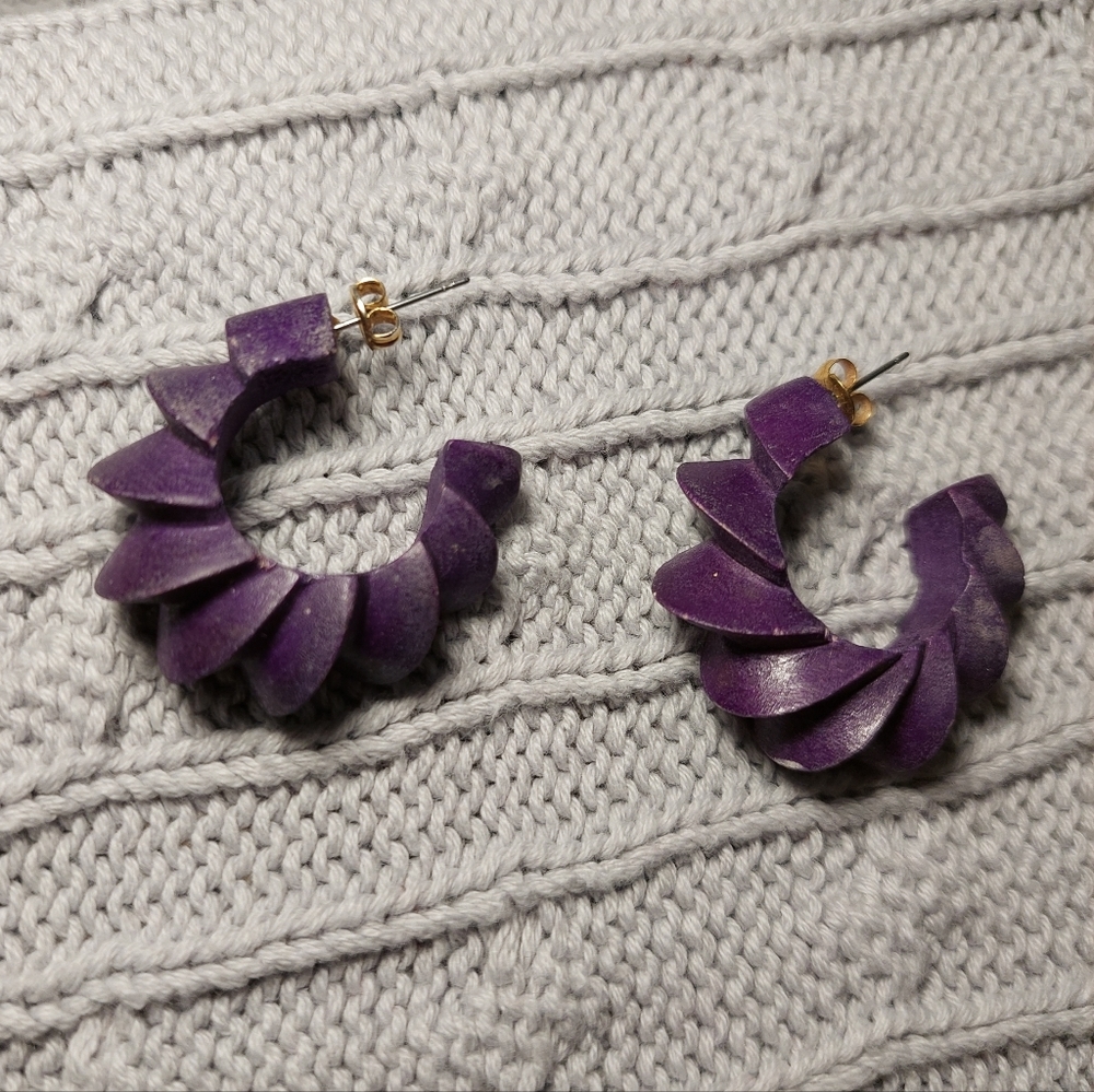 Carved Wood Post Earrings